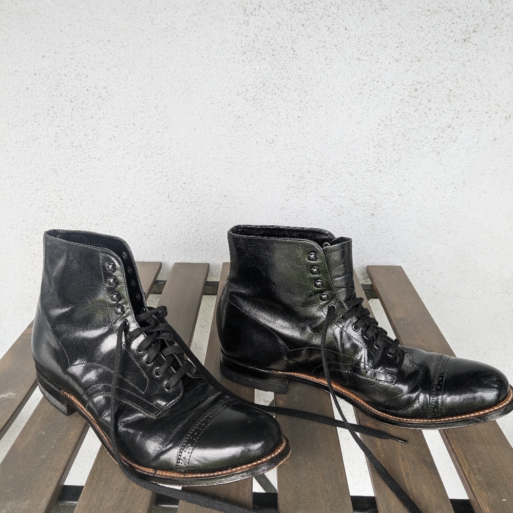 Stacy Adams, Black vintage-style boots with smooth polished leather. Size 9.5